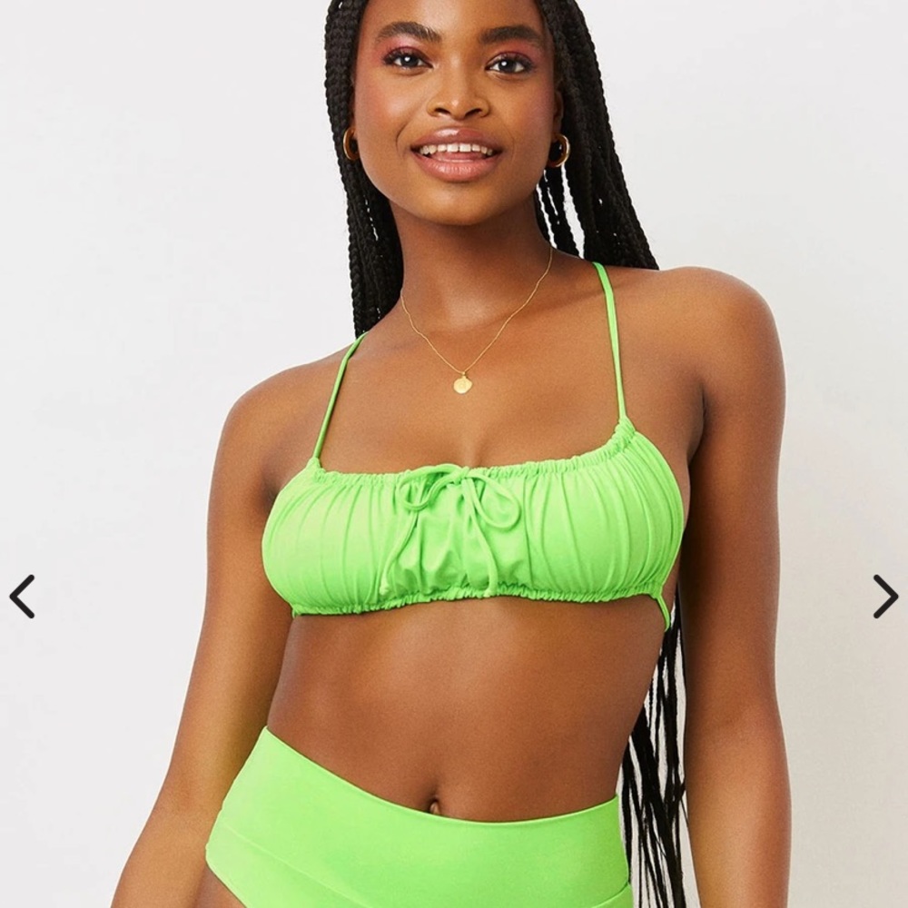 Frankie’s Bikinis bright green bandeau top